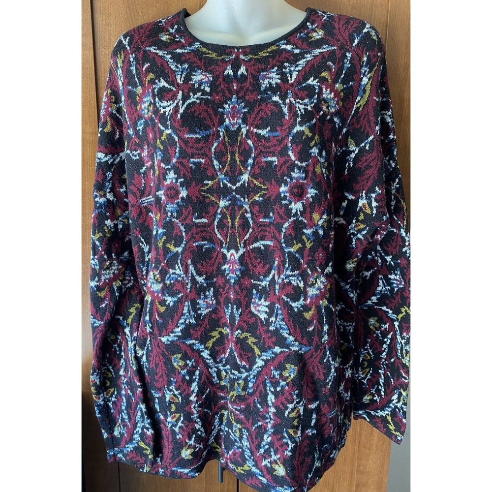 J. Jill Floral Crew Neck Sweater Medium Pullover